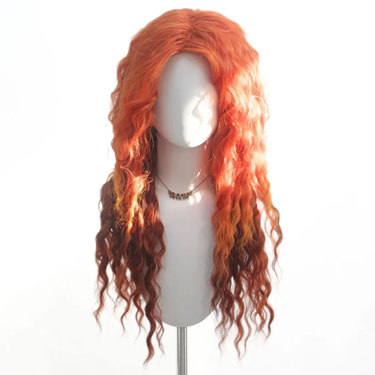 

Golden red fluffy long curly fiber synthetic wig for major holiday parties and fashion