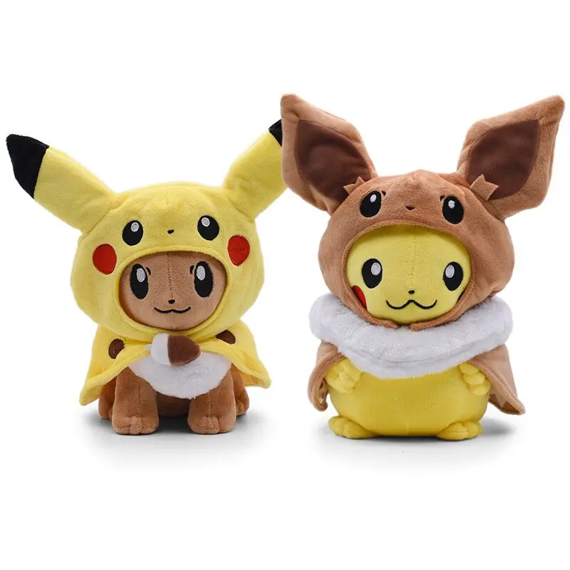 Super Cute Anime Cartoon Character 30cm Large Eevee Evolution Cloak Jacket Plush Doll Collectible Souvenir Gift