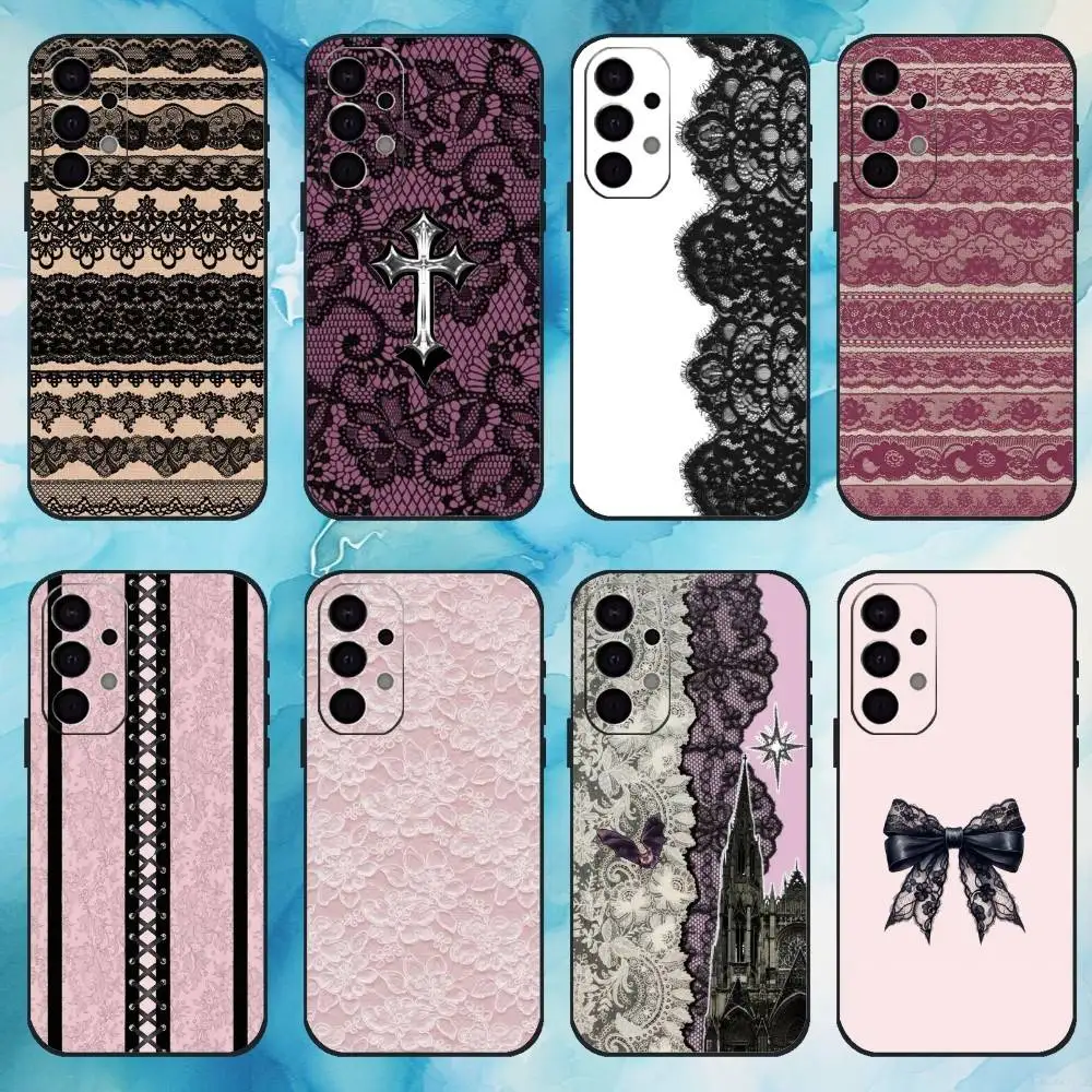 Nueva funda de teléfono con estampado de encaje negro para Samsung S25,S24,S21,S22,S23,S30,Ultra,S20,Plus,Fe,Lite,Note,10,9,5G cubierta negra