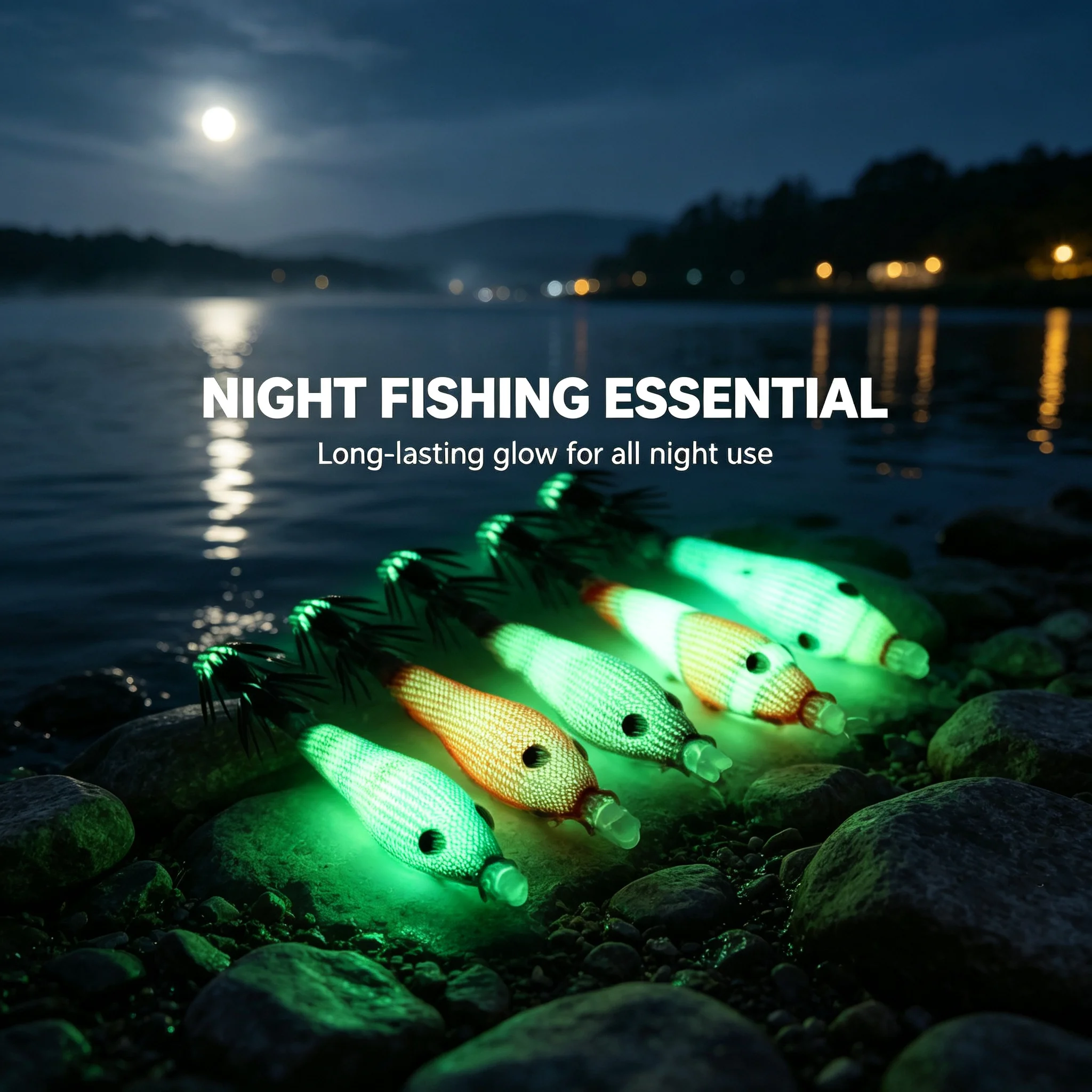 Vibrant Multi-Color Glow-In-The-Dark Squid Jig Fishing Lures Lifelike Octopus Shrimp Baits with Sturdy Stainless Steel Hooks