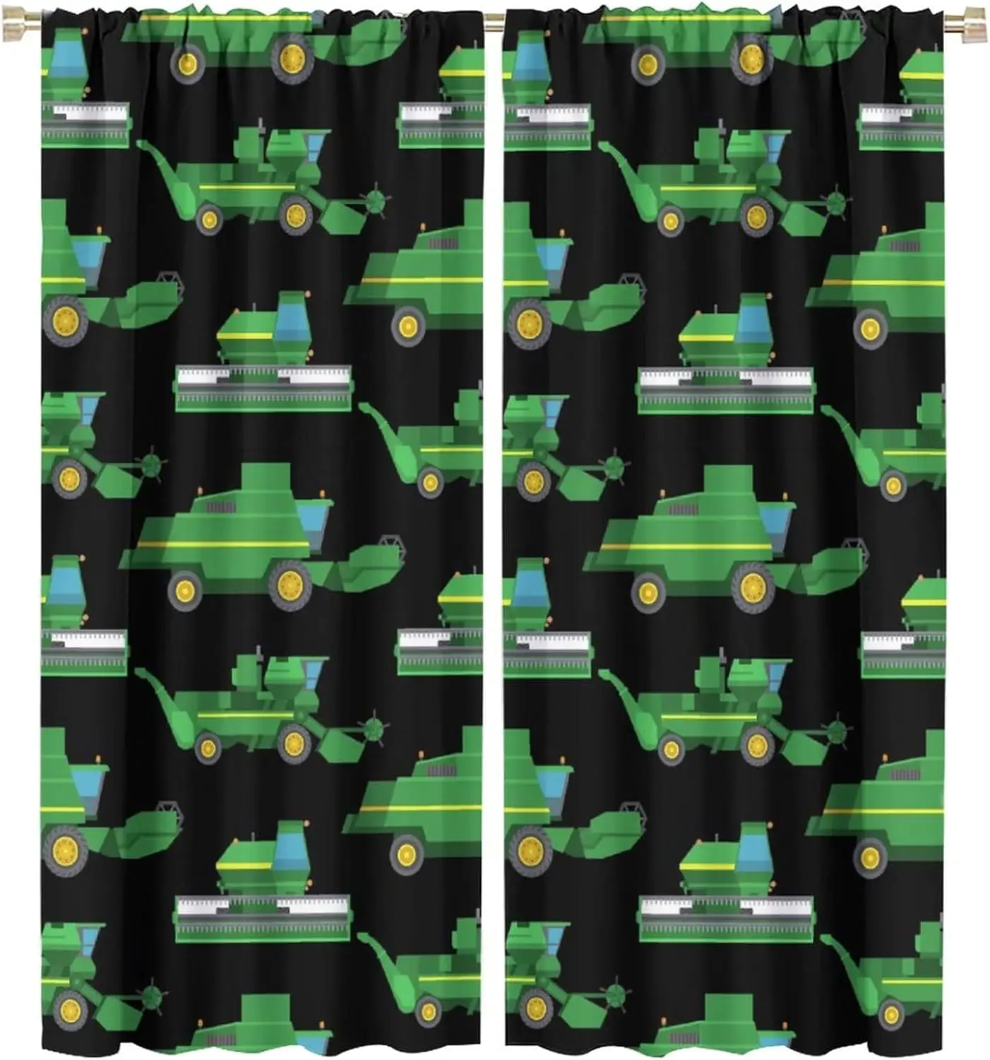 Kids Agriculture Machine Window Curtains, Farm Equipment Tractors Transport Combines Rod Pocket Decorative Windows Curtain for