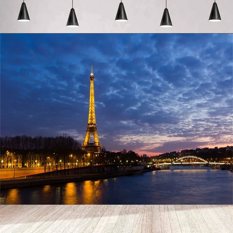 

Travel Nightscape Photography Backdrop French Paris Eiffel Tower River Sky Lover Adult Artistic Portrait Background Wall Poster