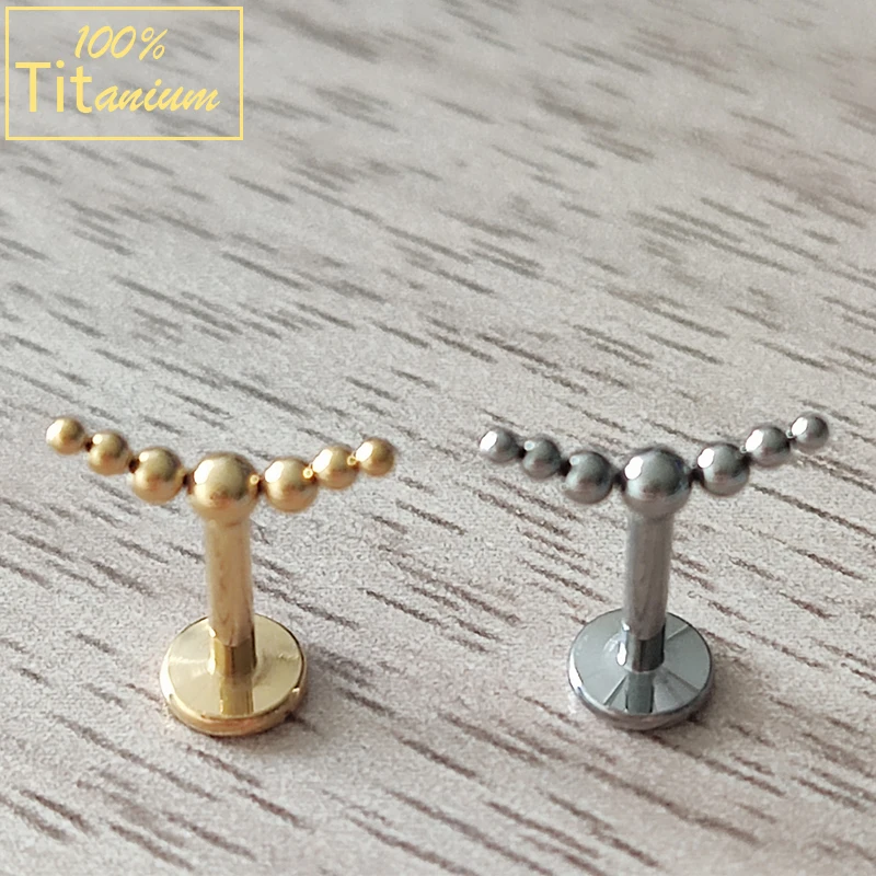 7 Beads Cluster Internal Thread Vertical Helix Earring ASTM F136 Titanium 16G Cartilage Tragus Lobe Labret Lip  Piercing Stud
