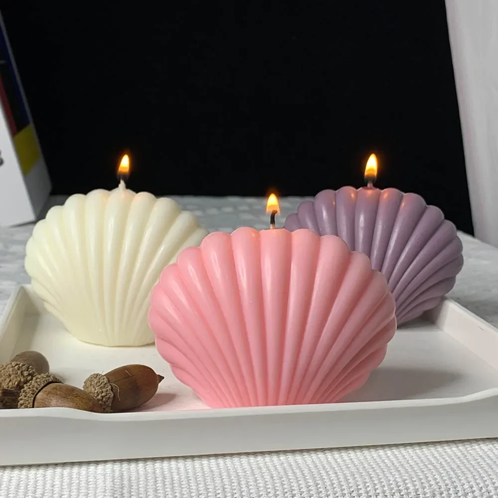 

3D Shell Shaped Candle Silicone Mold Fan-shaped Striped Shell Scented Candle Plaster Making Mould Epoxy Resin Molds Home Decor