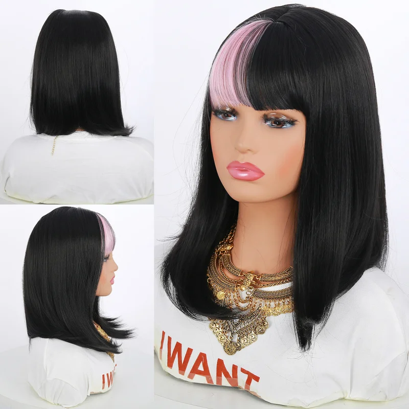 

Женский парик в европейском и американском стиле, черные короткие прямые волосы с челкой и внутренним зажимом