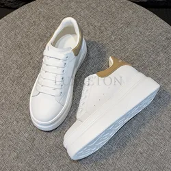 Genuine Leather Round Toe Thick Sole with Raised Inner Height Women's Small White Shoes Casual and Versatile Board Shoes