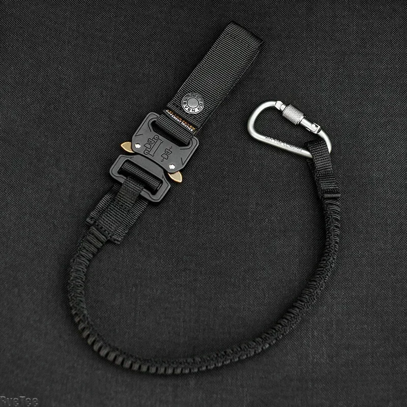 Outdoor Tactical Elastic Tool Anti-loss Rope with Carabiner for Aerial Work Hammer Electric Drill Cool Man Gift