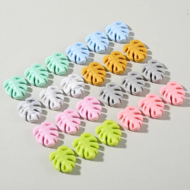 10Pc 20x23mm Food Grade Silicone Beads Cartoon Leaf Shape Teether Beads For Jewelry Making DIY Necklace Pacifier Chain Accessory