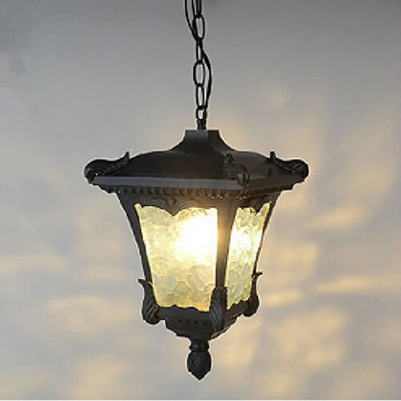 

American Vintage Waterproof Glass Pendant Lamps Retro Outdoor Decration Balcony Aluminum Pendants Lighting Fixture E27 Bulb