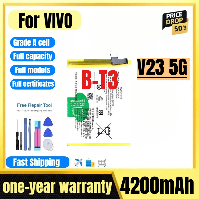 

B-T3 for VIVO V23 5G Mobile Phone Battery 0 Cycle High Quality High Capacity Battery Replacement Bateria Grade A Cell with Tools