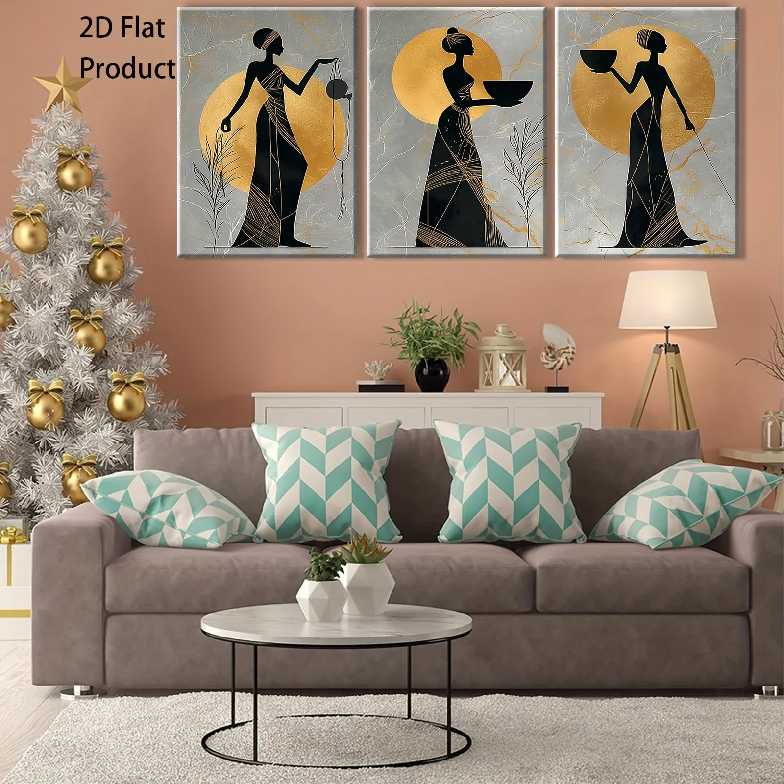 2D plat, 2D plat 3 pièces impression sur toile d'art mural, Vintage, Style abstrait, Silhouettes féminines de Style africain, adapté pour Halloween D