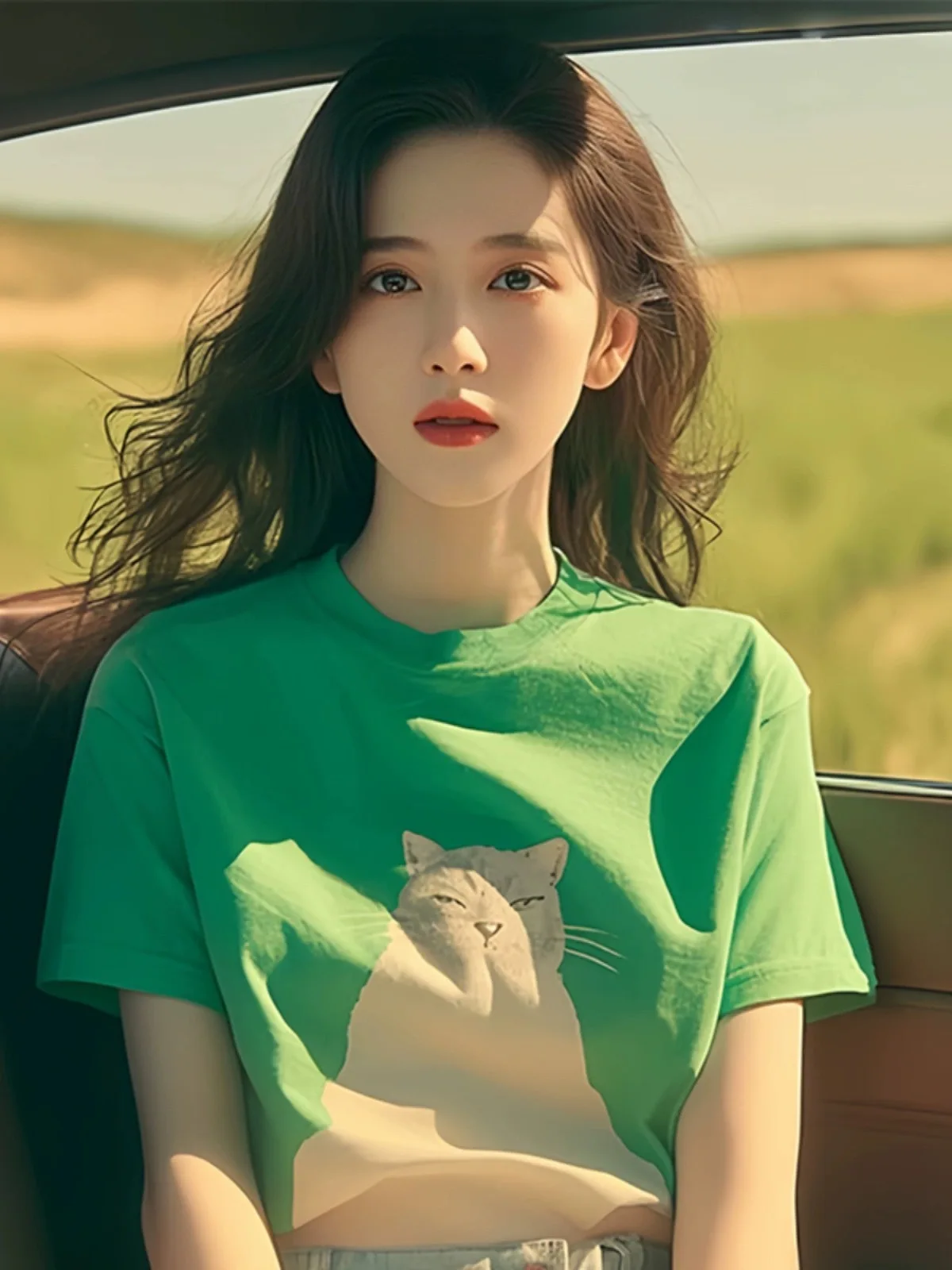 تي شيرت مطبوع عليه قطة بيضاء للنساء من Boweylun ، كتف إيجابي أخضر ، دوبامين بأكمام قصيرة ، قمة جلد صيفية ، رقبة مستديرة كاجوال ، فتيات