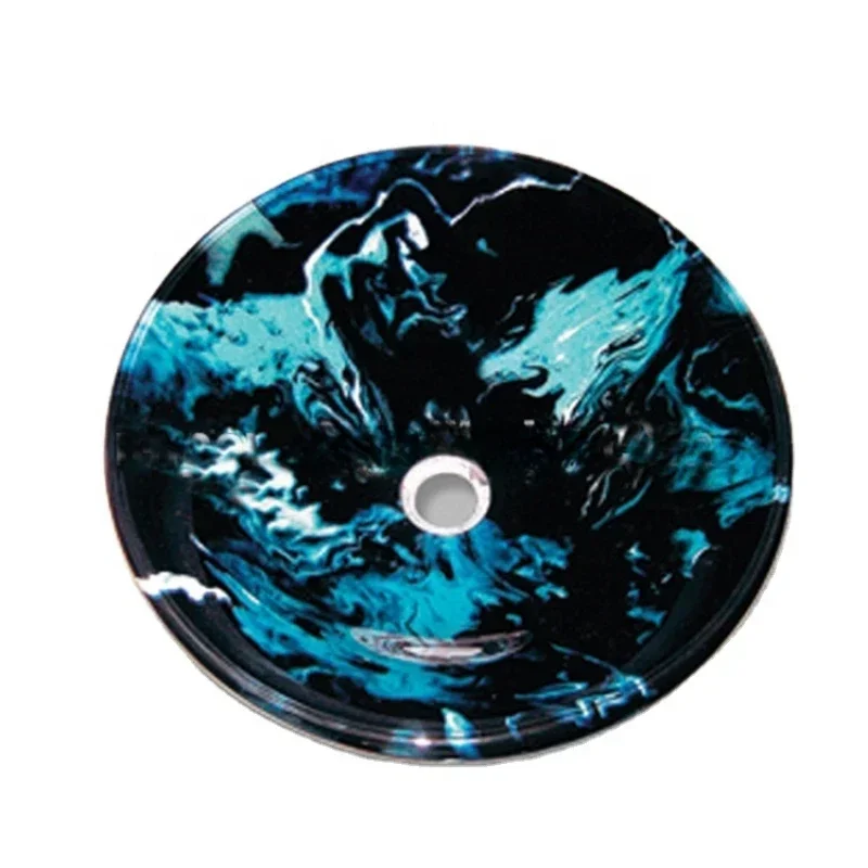 

Bathroom vessel sink hand painting tempered glass wash basin on countertop