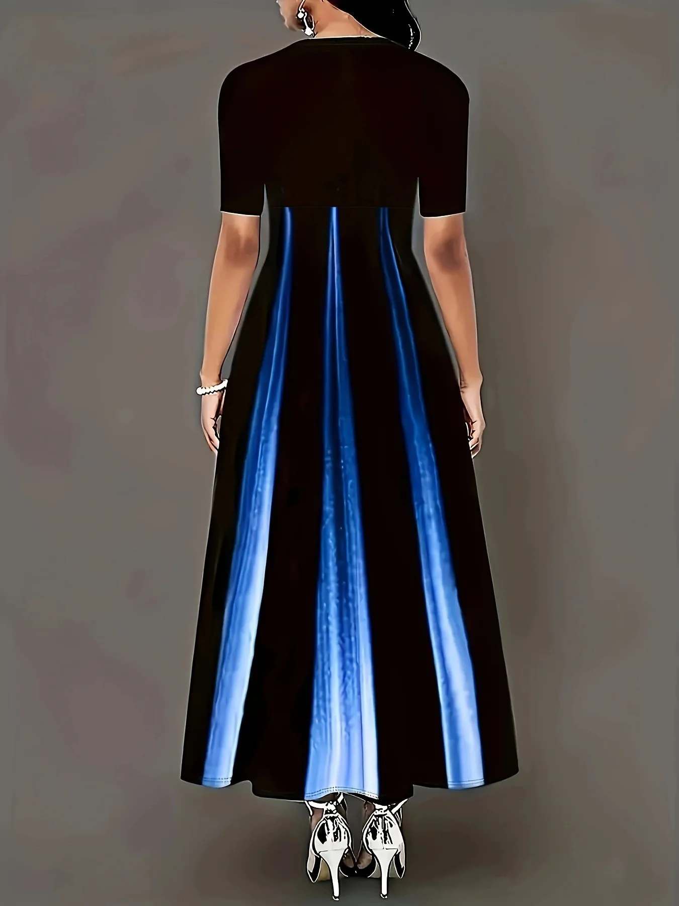 فستان برقبة مستديرة مطبوع عبر الحدود ، مقاس كبير ، منتج جديد ، أوروبا وأمريكا