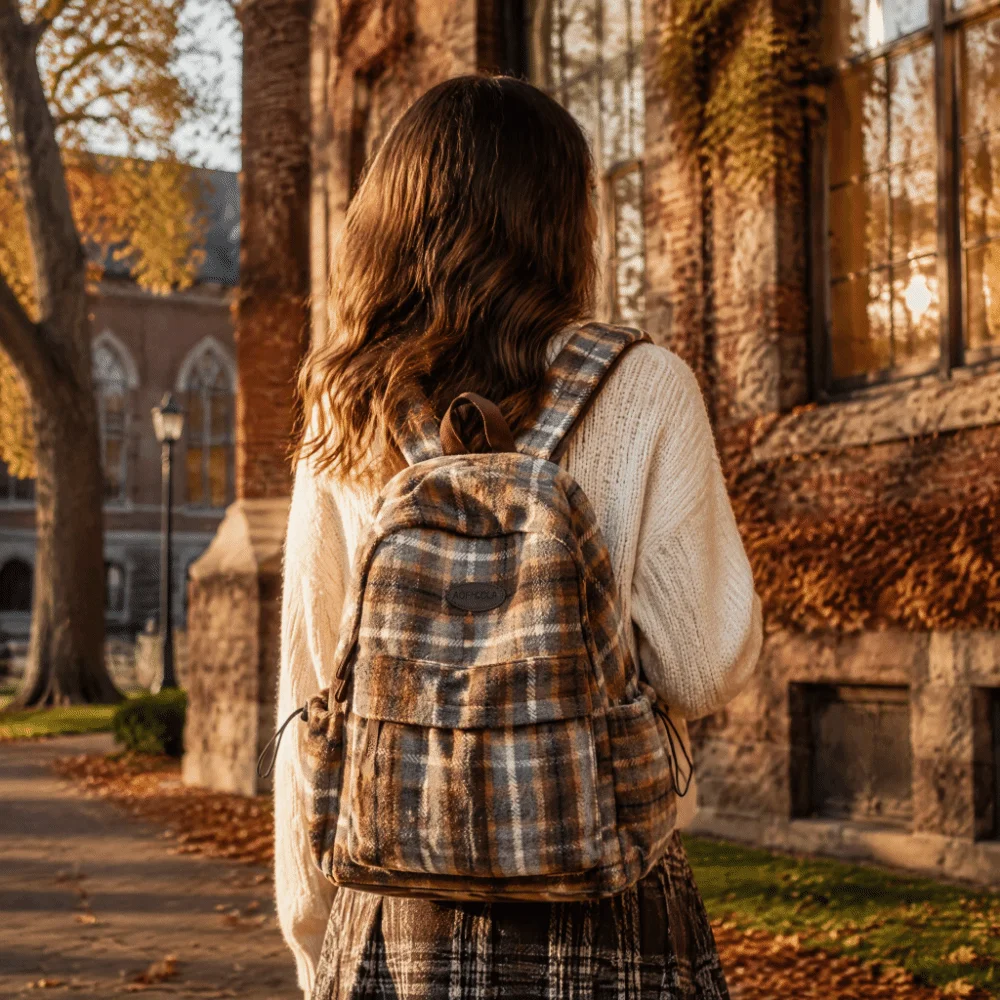Creative Vintage Plaid Backpack Large Capacity Casual Daily Checkered Backpack Versatile Bookbag College High School Student
