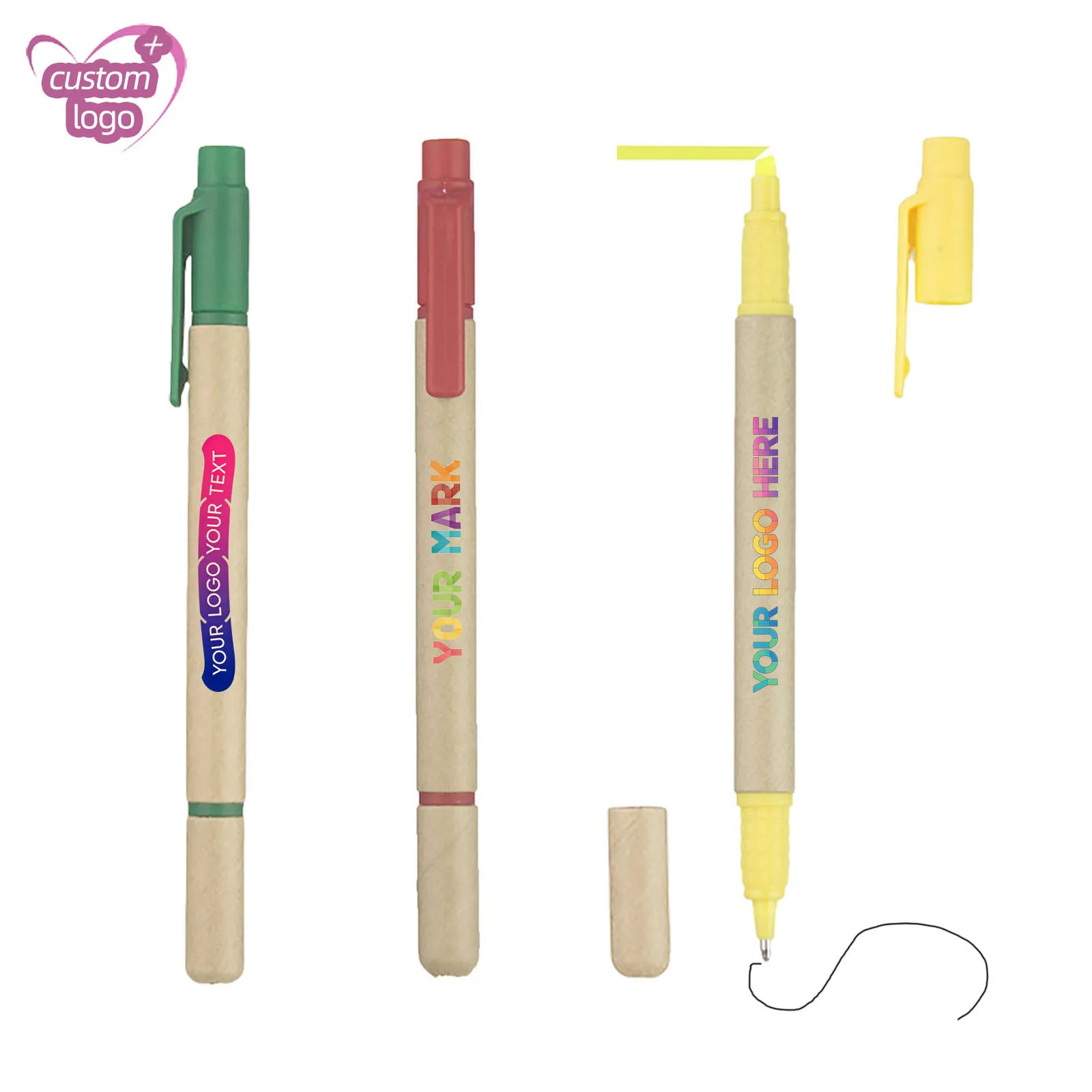 stylo-bille-ecologique-personnalisable-avec-surligneur-en-papier-stylos-promotionnels-fluorescents-personnalises-impression-couleur-lot-de-cadeaux-promotionnels-pour-foire