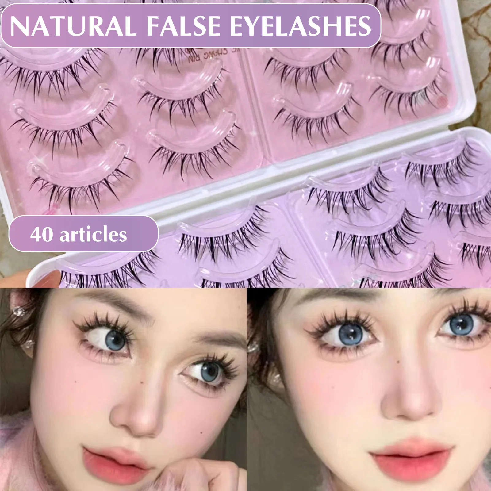 40PCS Anime Manga False Eyelashes Set Korean Style Full Strip Lashes Kit for Natural Dramatic Eye Makeup