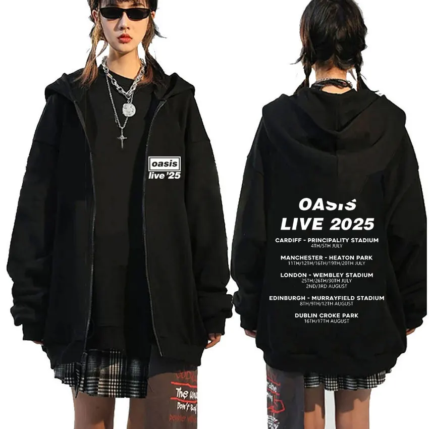 

Rock Band O-Oasis Live 2025 Tour Zipper Hoodie Male Fashion Casual Oversized Zip Up Jacket Men Women Clothing Vintage Hoodies