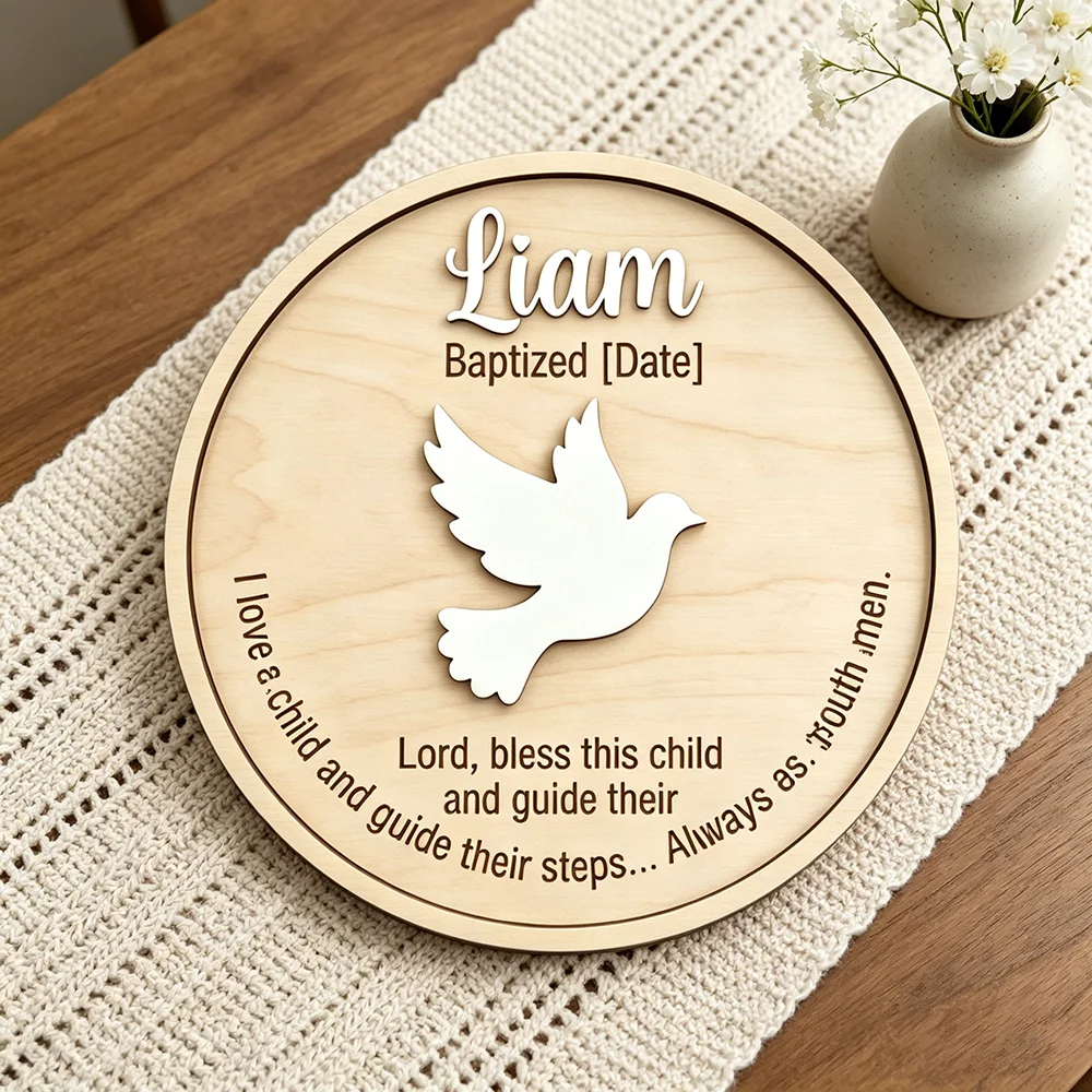 Whimsical Baptism Name Plaque for The Dearest Baby, Personalized Date & Quote Wooden Decor