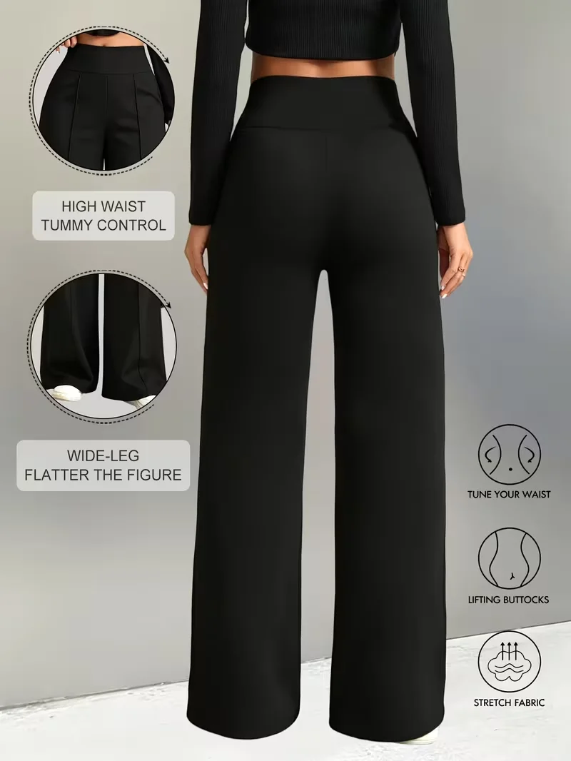 Damen High-Waist Weite Jogginghose Frühling Sommer Einfarbig Locker Gerade Lässige Jogger Lounge Lange Hose – Detail 5