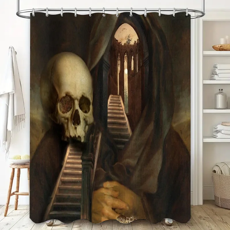 Gothic Dark Fantasy Shower Curtain Medieval Castle Horror Macabre Spooky Halloween Decor Room Divider Tapestry Wall Hanging