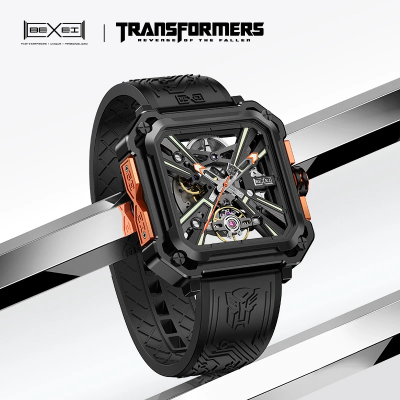 BEXEI Mechanical Transformers  Mudflap Marvel fans  72H Power skeleton Sapphire  Wrist Watches Carved Case Skeleton 9102