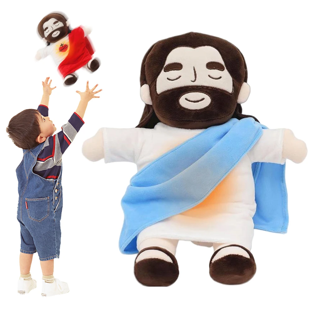 32cm Breathing Jesus Soothe Plush Toy for Kids Soft Soothing Jesus Plushies Comforting Jesus Heart Toy Easter Christmas Gifts