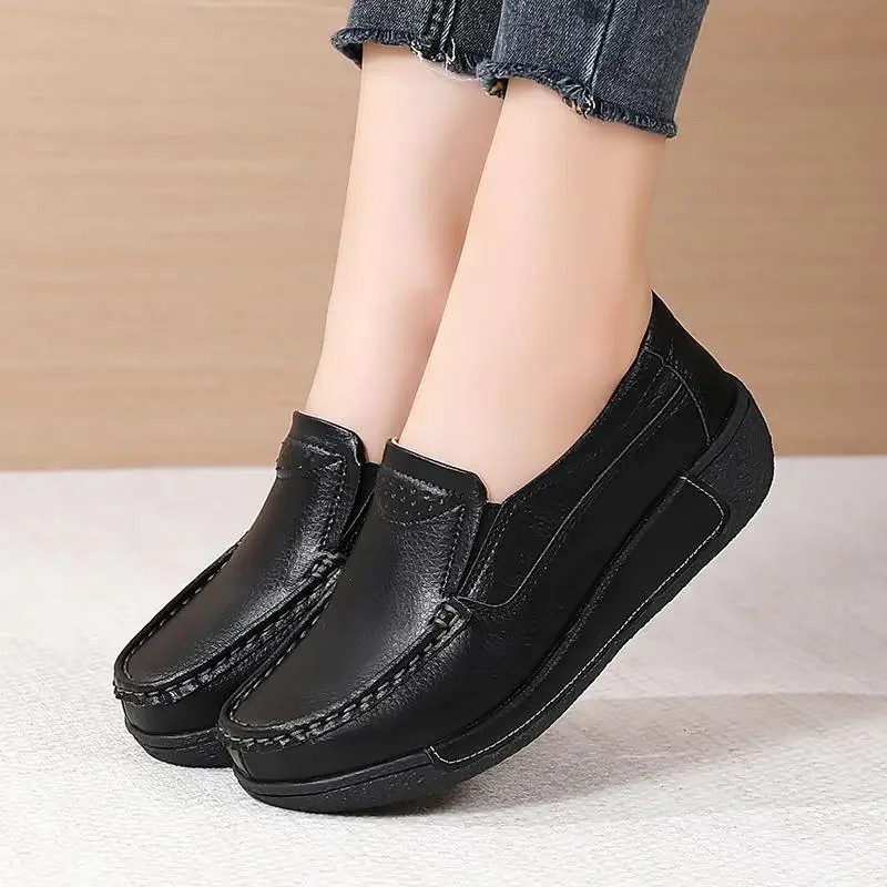 

plus Size Women's Genuine Leather Casual Pumps Rocking Shoes Raise the Bottom Platform Shoes Women's Shoes Moccasins