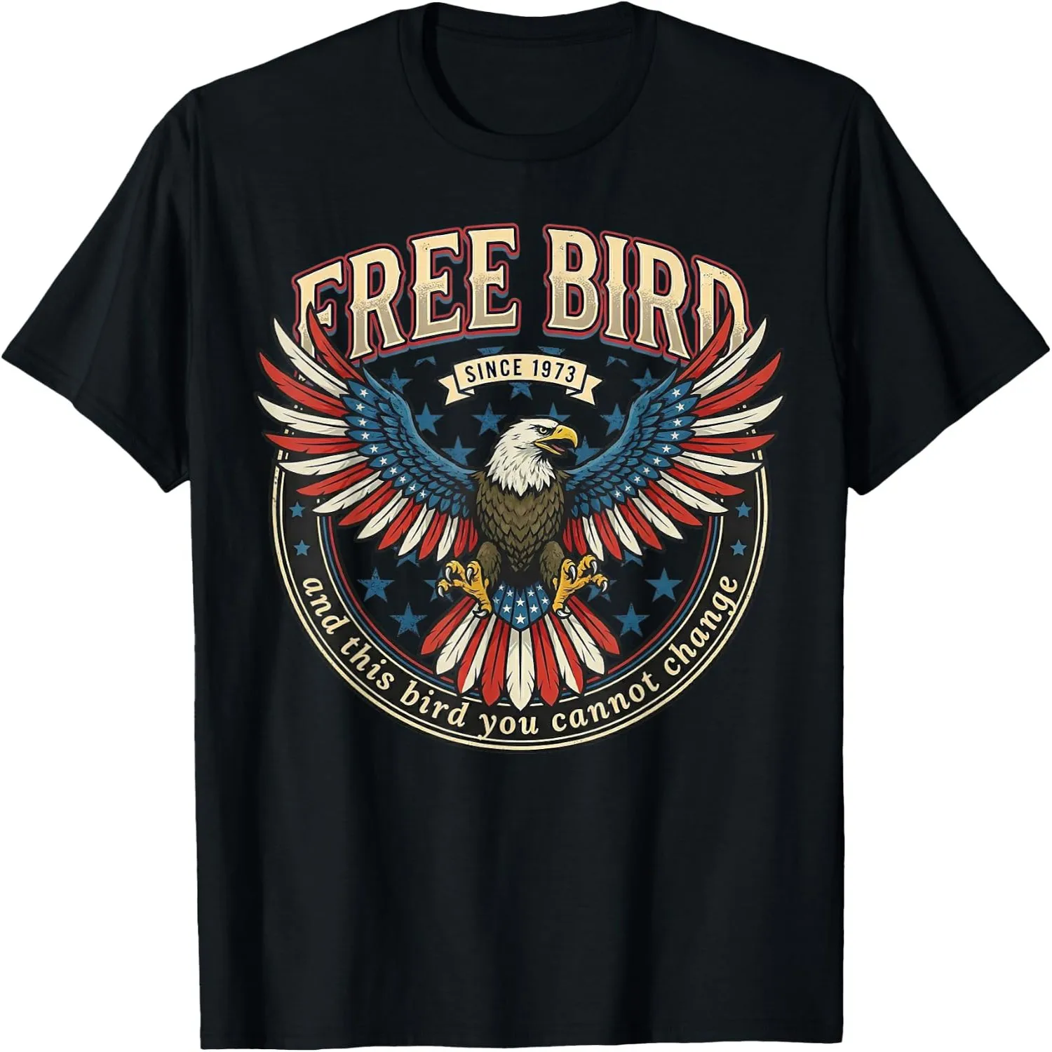 Free Bird Since 1973 Vintage Eagle American Flag Rock Music T-Shirt