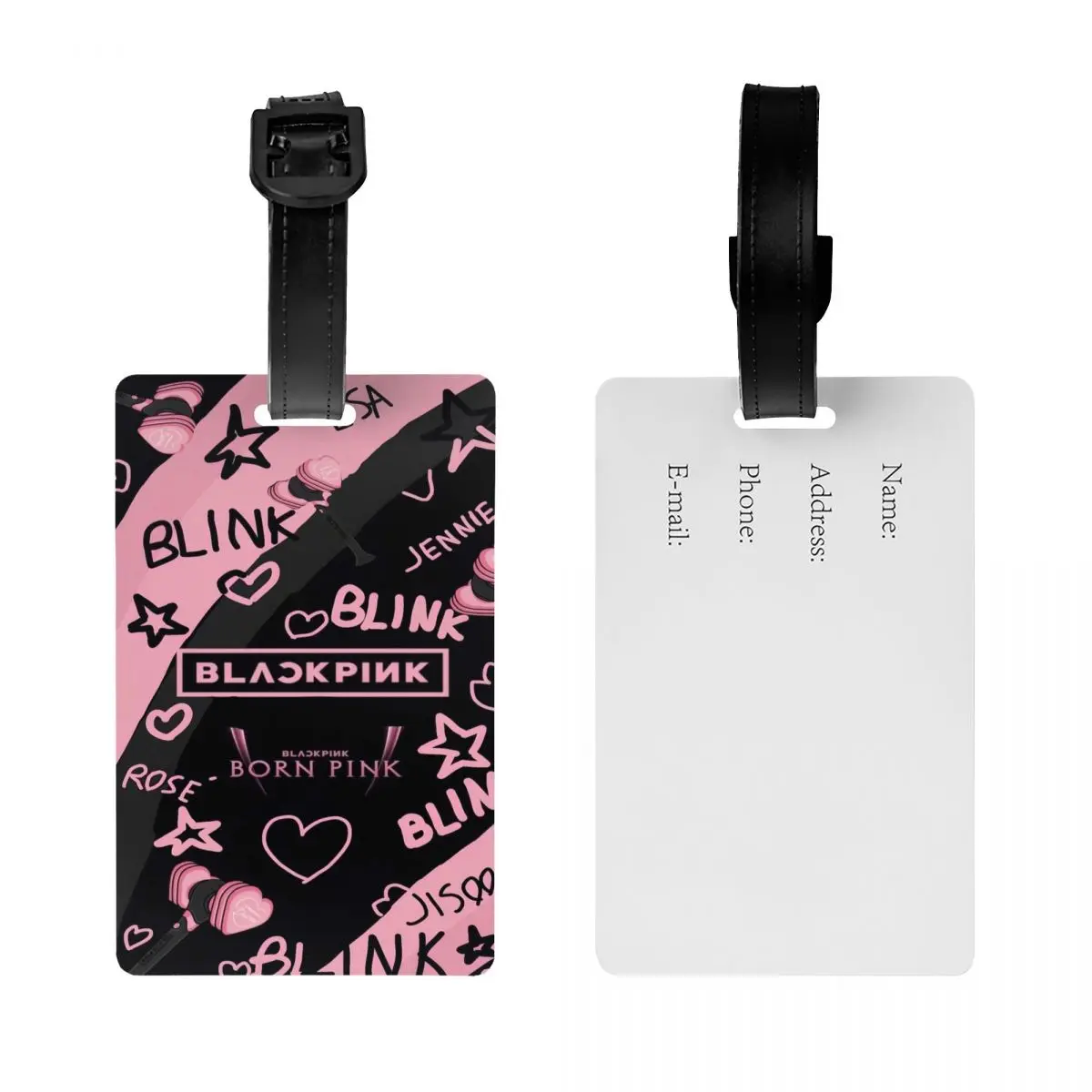 Custom Kpop Bp Blacks Pinks Luggage Tag Travel Bag Suitcase Privacy Cover ID Label