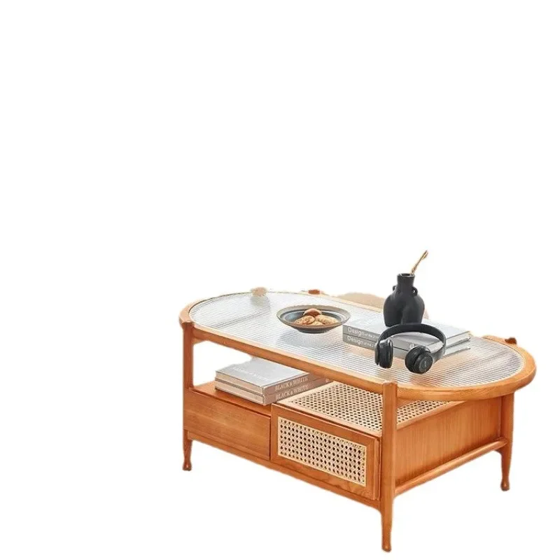 

Japanese rattan coffee table, living room home, modern high-end sense, small apartment glass tea table