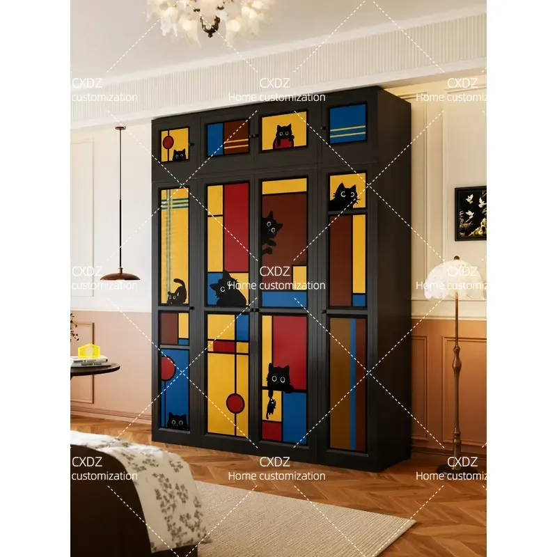 Cartoon Wardrobe Home Bedroom Floor to Ceiling Steel Wall Integrated Storage Cabinet