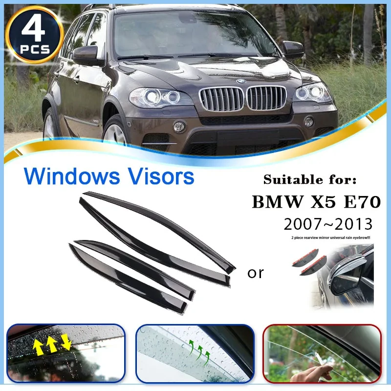 

Car Window Visors For BMW X5 M E70 M50d 2007~2013 Vent Visor Awnings Deflector Windshields Rain Eyebrow Trim Set Car Accessories