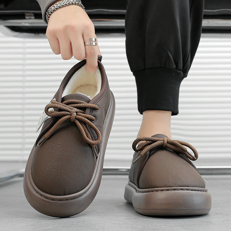 

New Men's Shoes with Winter Plush Thick Warm Cotton Shoes Snow Boots Comfortable Soft Sole Simple Versatile Lace Up for Warmth