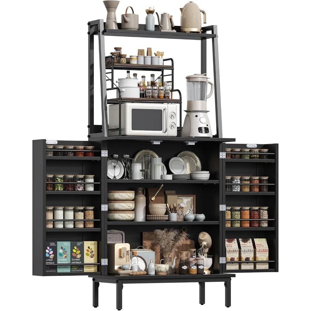 

51” Pantry Cabinets with Microwave Shelves, Small Kitchen Pantry Storage Cabinet with Adjustable Shelves, Freestanding Buffet Cu