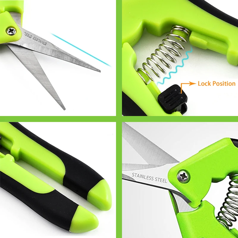 1PC Garden Pruning Shears Stainles Steel Pruner Fruit Picking Household Potted Weed Pruning Scissors Straight Elbow Pruning Tool