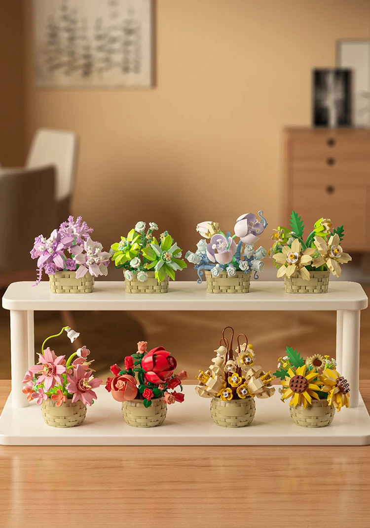 DIY MOC Topf Rose Sonnenblumen Pflanzen Sukkulenten Bonsai Baum Gärten Romantische Bausteine Modell Ziegel Kind Sets Kits Spielzeug Mädchen – Detail 1