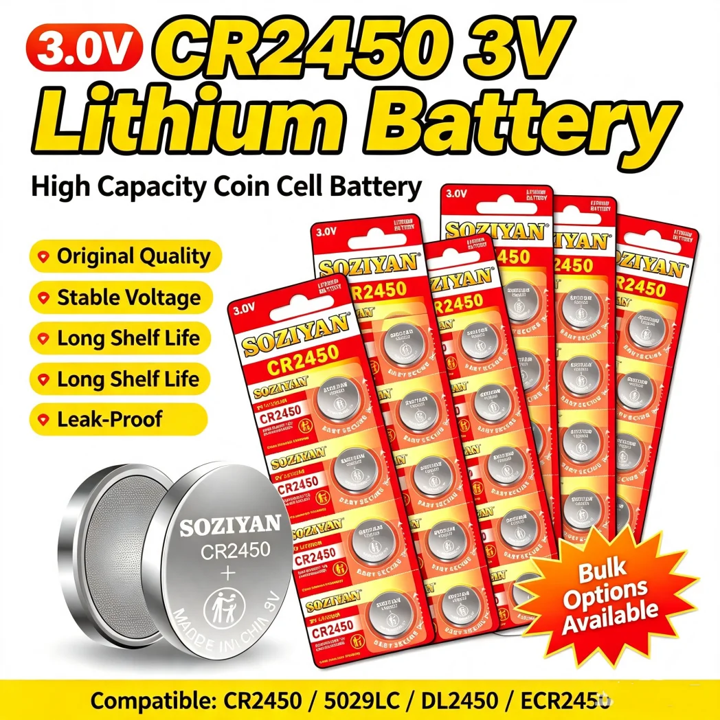 CR2450 3V Button Cell Batteries Lithium Battery DL2450 BR2450 LM2450 KCR5029 For Toy Car Key Remote Control Watch LED Light