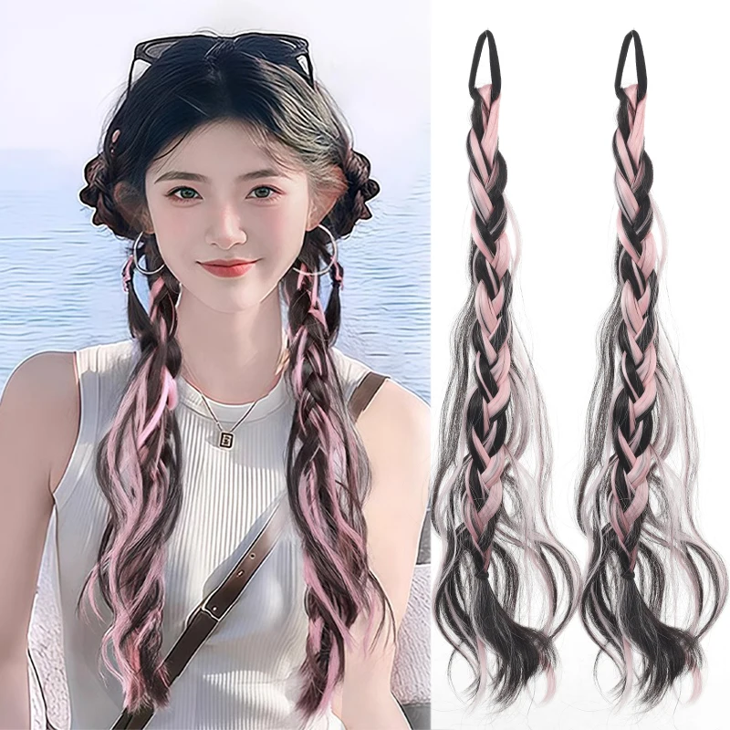 

Косички для парика, беспорядочные розовые двойные косички Fried Dough Twists, красочные боксерские косы для девочек