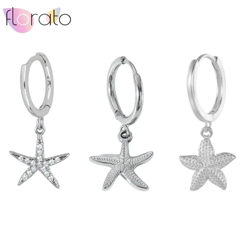 

925 Sterling Silver Needle Personalized Design Summer Seaside Starfish Series Earrings Pendant Women Fashionable Casual Jewelry