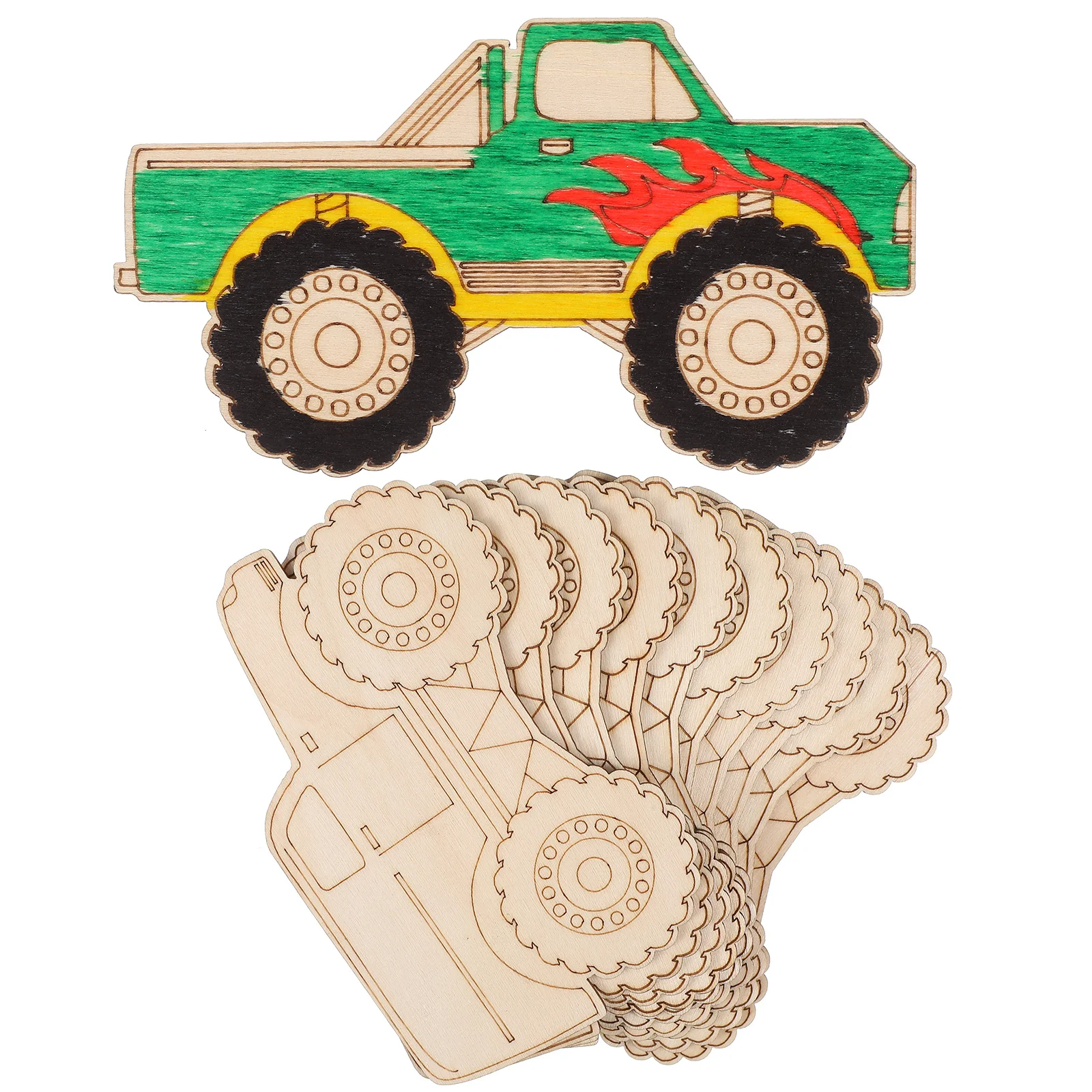 

30 pcs Monster Truck Decorations Unfinished Wood Car Cutouts Wooden Crafts For Painting Diy Vehicle Ornament Supplies Truck