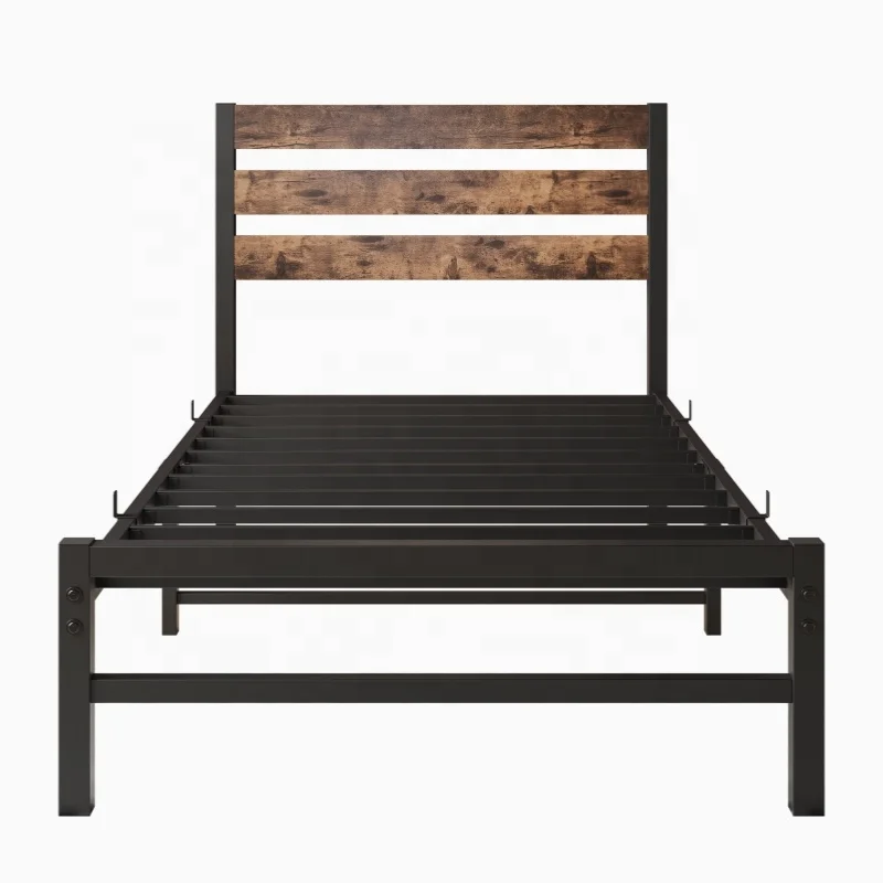 

#Twin Size Rustic Vintage Wood Headboard Platform Bed Frame with Strong Metal Slats for Hotel Bedroom Apartment in Stock in USA