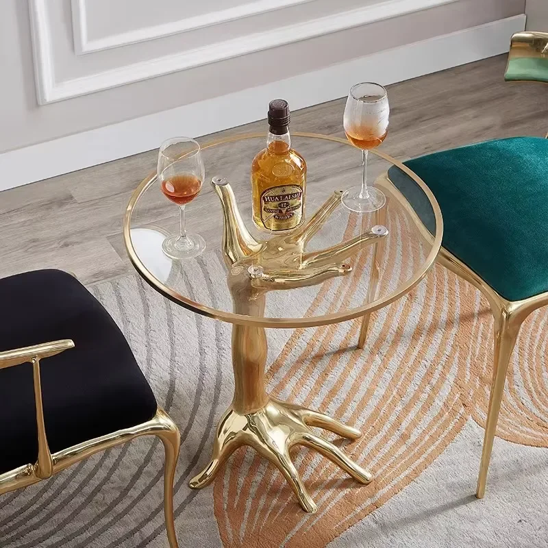 Nordic Hand Designed Glass Top Coffee Table Modern Expandable Side Table Gold Base Home Furniture