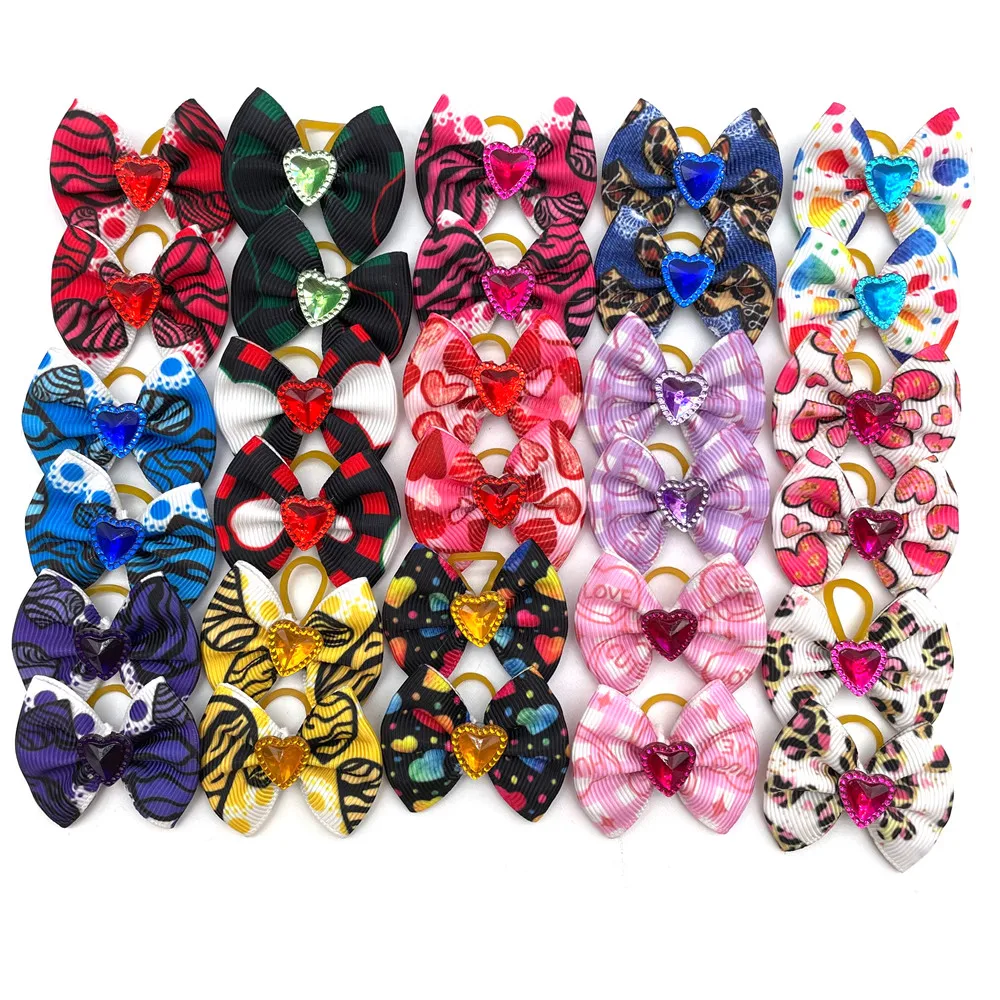 Love Heart Grooming Rubber Bands, Pet Dog Hair Acessórios, Small Dog Bows, Yorkshire Grooming Bows, 10 Pcs, 20 Pcs, 30Pcs