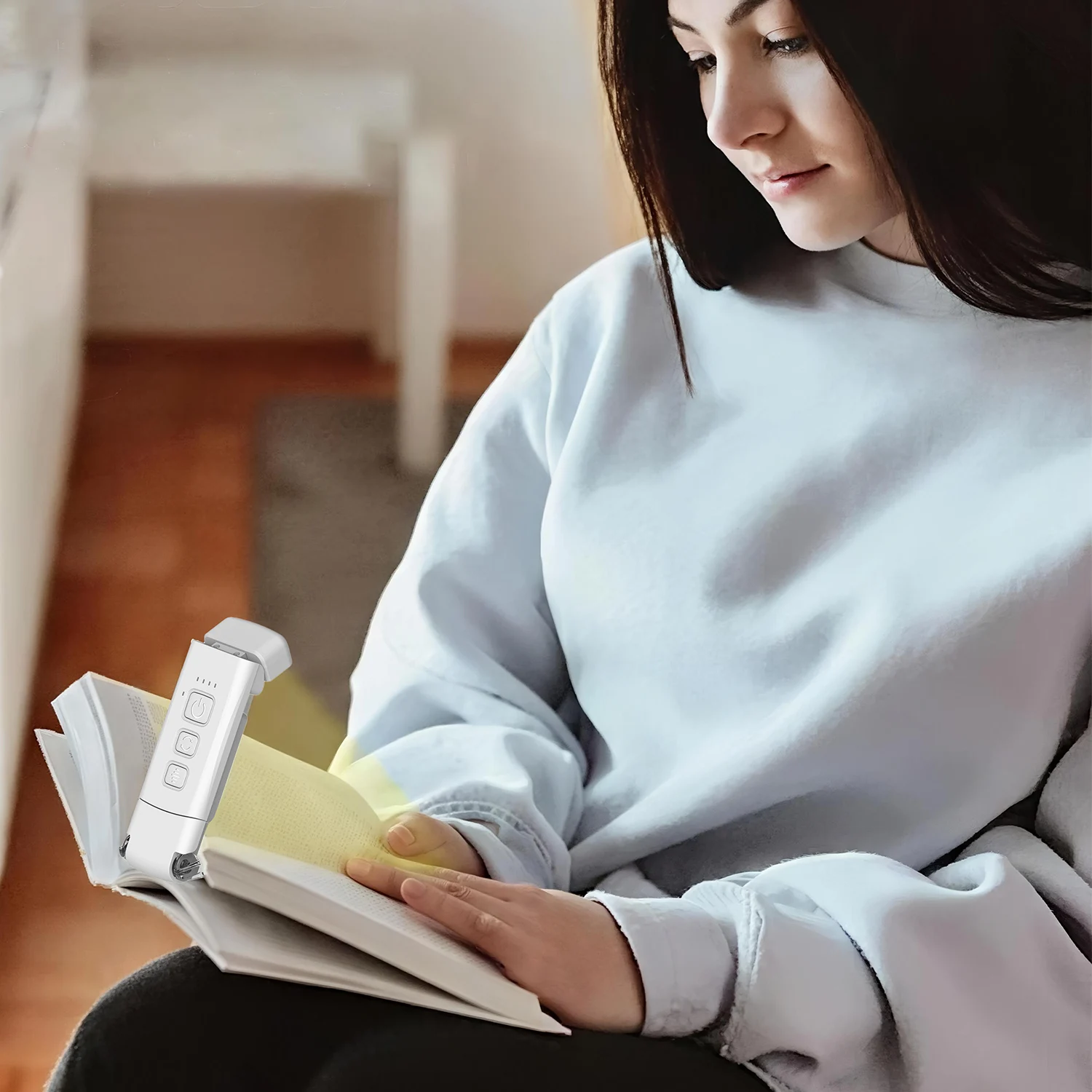 9-LED-Mehrwinkel-Lese-Clip-Leuchte mit Batterieanzeige, automatischem Abschalt-Timer (30/60 Minuten), 3 Farben und 5 Helligkeiten, flexible Gans