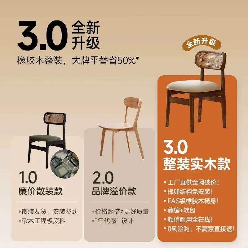 for Medieval Dining Chair 2026 New Home Rattan Backrest Dining Table and Chairs Walnut Solid Wood Chair Study Stool