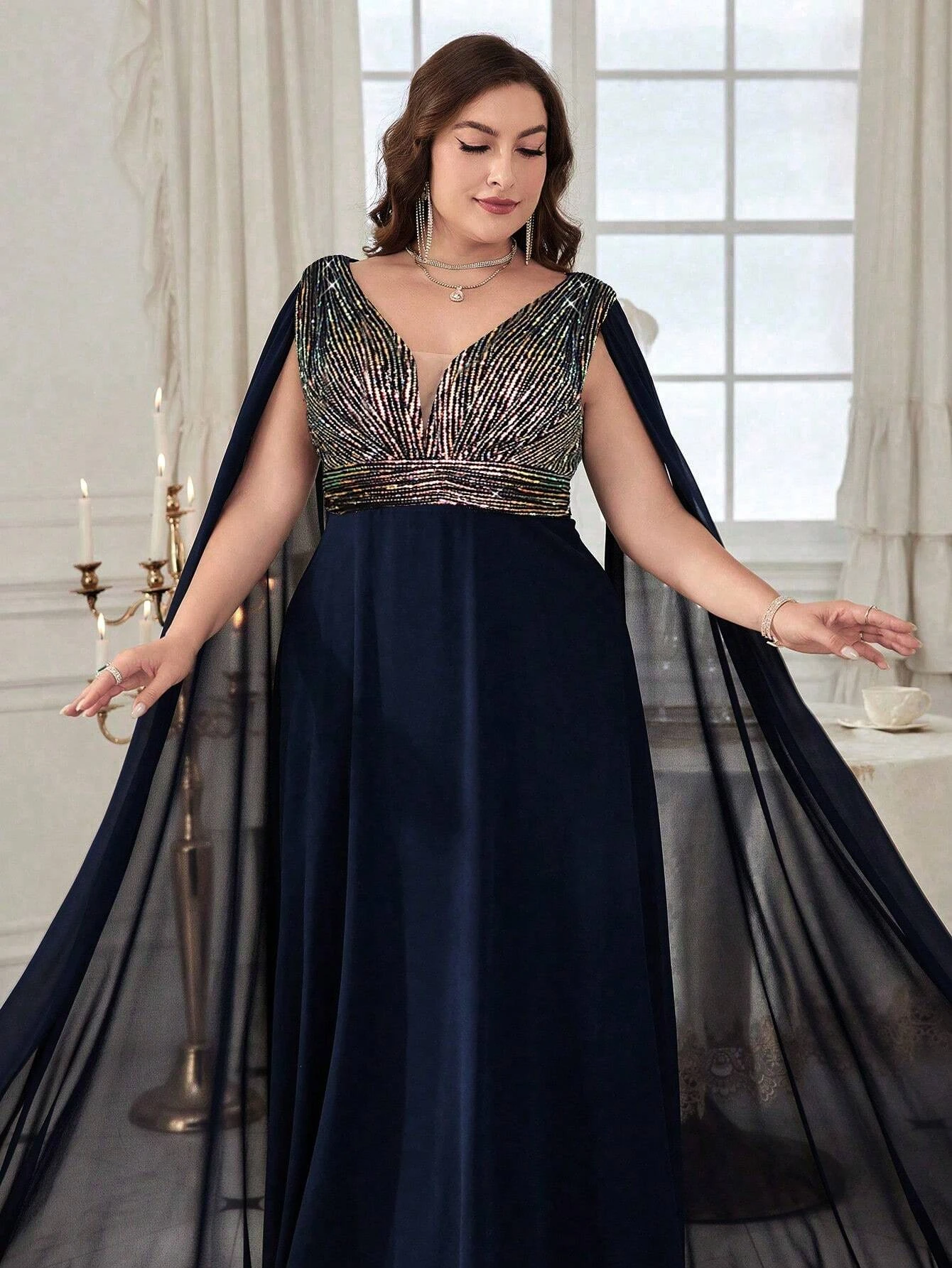 Plus Size Off-Shoulder Mesh Shawl Stretch Sequin Black Long Evening Dress 5xl 6xl Big Size Sleeveless Loose Sequin Evening Dress