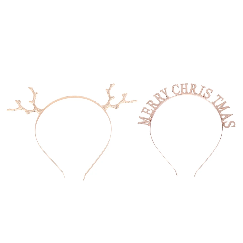 

2pcs Reindeer Antler Christmas Headband Alloy Hair Hoop Festive Alloy Headdress Decorative Hair Accessory