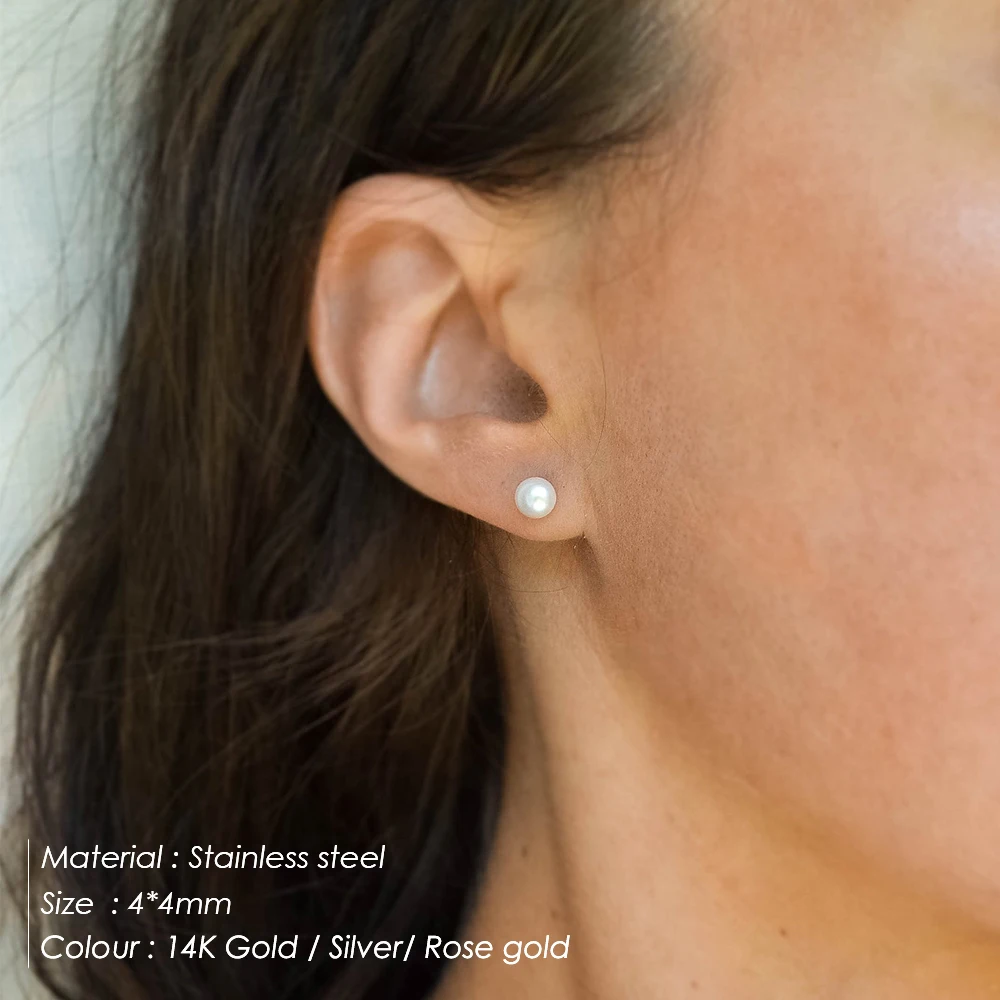 e-Manco 4/6/8MM Imitation Pearl Stud Earrings Silver Plated Women Hypoallergenic Earings Jewelry Korean Style
