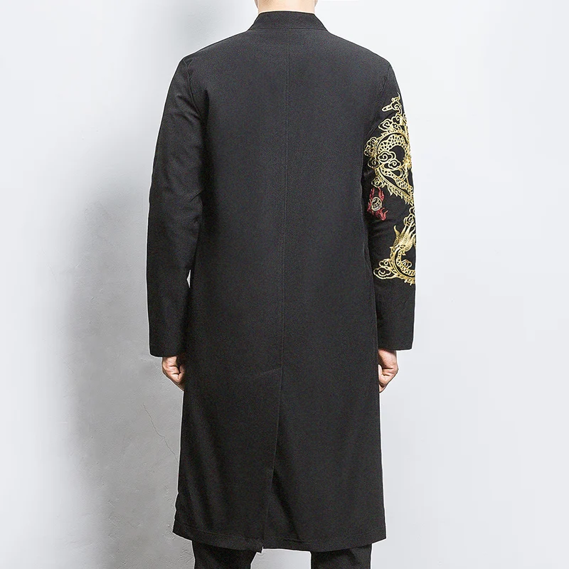 Veste coupe-vent longue de style chinois pour hommes, manteau mandarin, streetwear, vêtements financiers, hip hop